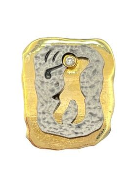 Diane Fafard FAF abstract golfer gold & silver tone clear rhinestone brooch pin